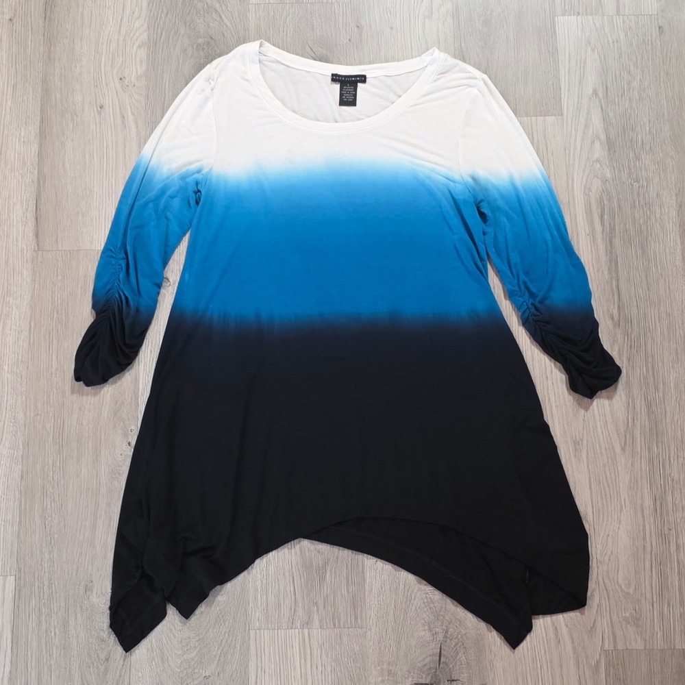Grace Elements Womens Top L T-Shirt Dress Asymmetrical Ombre Ruched Whimsigoth